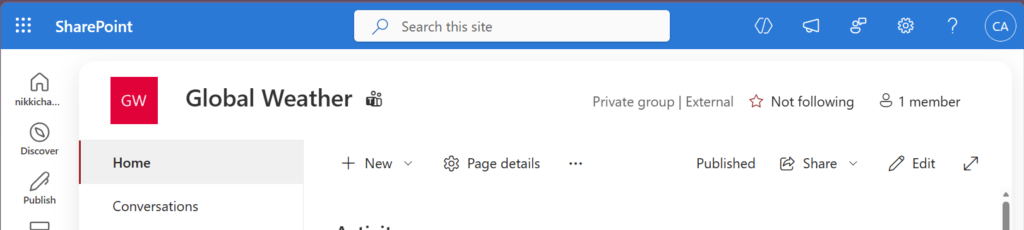 Screenshot Showing An Example: A Team Or Site Labelled External Displays The Label Directly In The User Interface.
