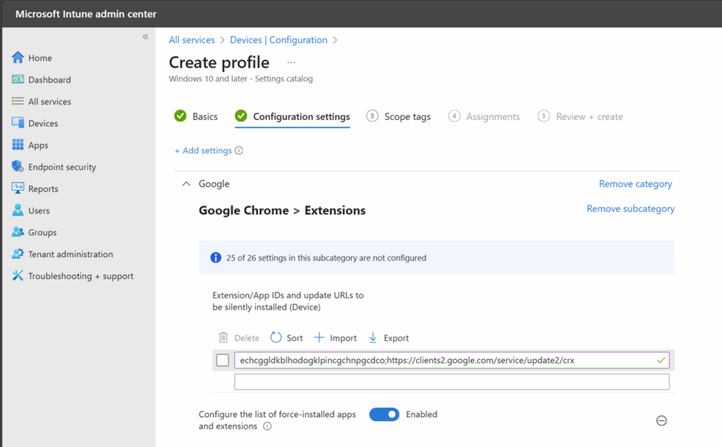 Screenshot showing how to deploy the Purview Browser extension for Google Chrome.