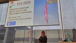 Photograph Of Nikki Chapple Speaking About Measuring Copilot And Gen Ai Success With Viva Insights And Purview At The European Collaboration Summit 2025 (Ecs 2025)