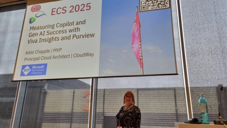 Photograph Of Nikki Chapple Speaking About Measuring Copilot And Gen Ai Success With Viva Insights And Purview At The European Collaboration Summit 2025 (Ecs 2025)