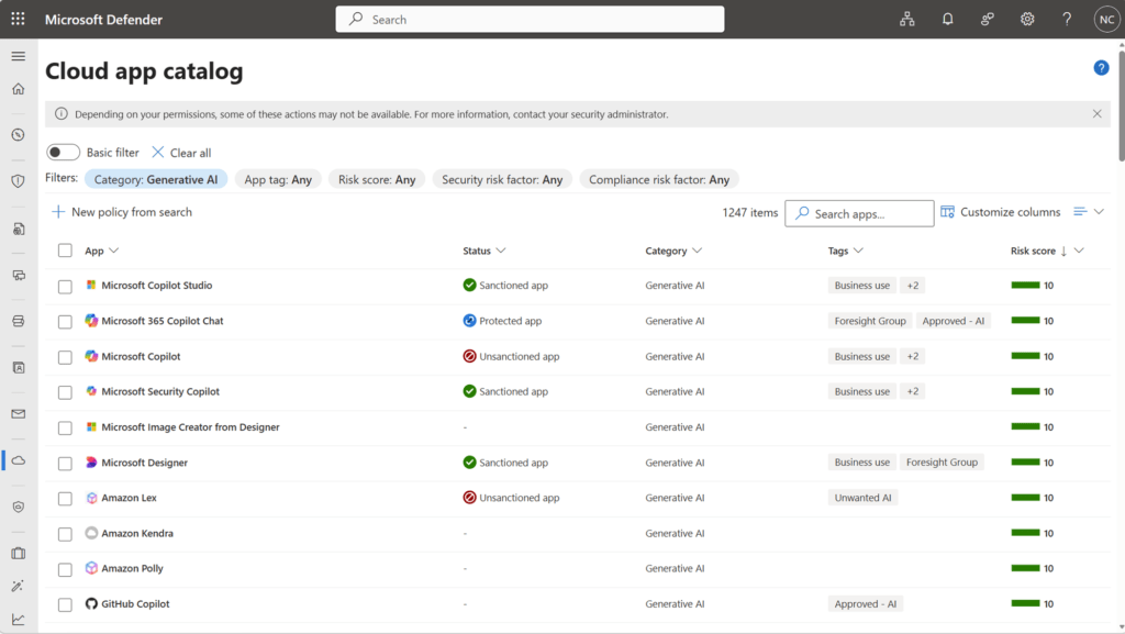 How To Govern Shadow Ai With Microsoft Purview, Defender And Dspm 6 Screenshot Showing Microsoft Defender For Cloud Apps Includes A Built-In Cloud App Catalog That Allows You To Identify Generative Ai Applications That Microsoft Has Already Analysed.