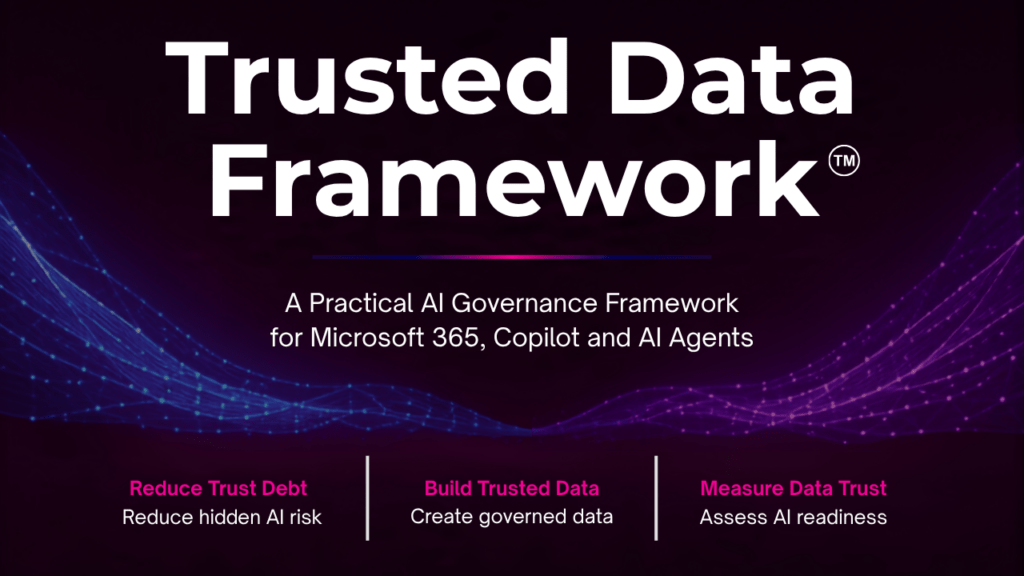 Trusted Data Framework™ For Microsoft 365 Copilot And Ai Agents, Showing How Organisations Reduce Trust Debt, Build Trusted Data And Measure Data Trust To Improve Ai Readiness.