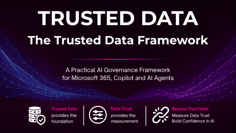 Diagram Of The Trusted Data Framework Showing Trusted Data As The Foundation, Data Trust As The Measurement, And Trust Debt As A Governance Risk That Organisations Should Reduce.